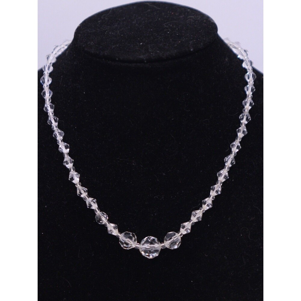 vintage Art Deco graduated faceted crystal bead necklace 14”